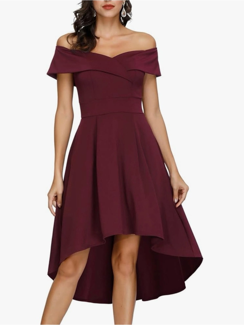 Burgundy Off-Shoulder High-Low Dress